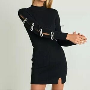 Endless Rose Black Long-Sleeve Mini Dress with Loop Accent Sleeves
